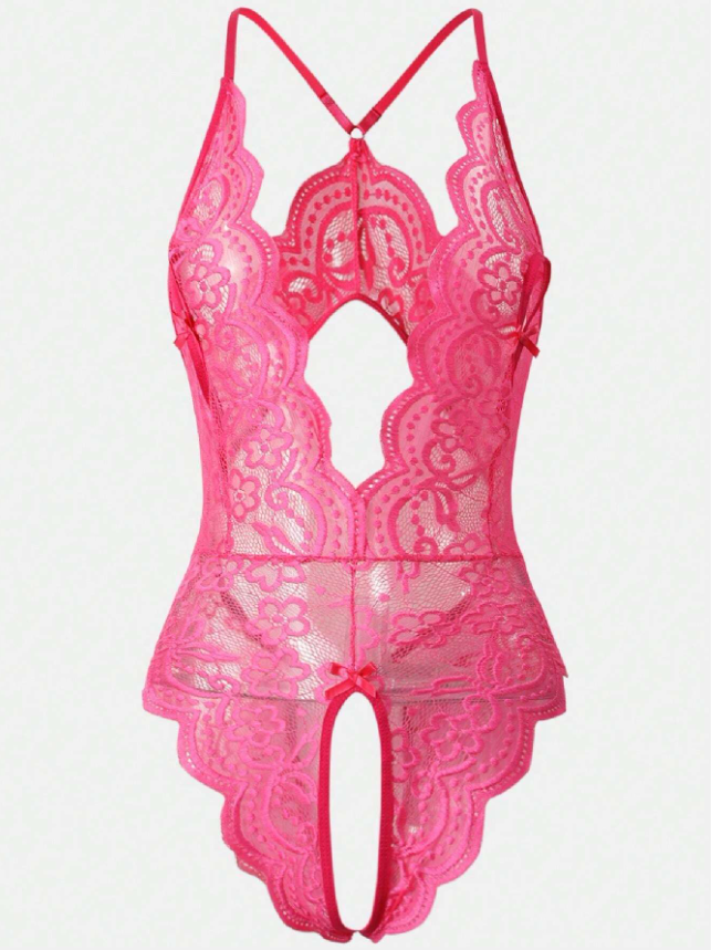 Fuşya Özel Bölgesi ve Sırtı Açık Babydoll Seksi Gecelik