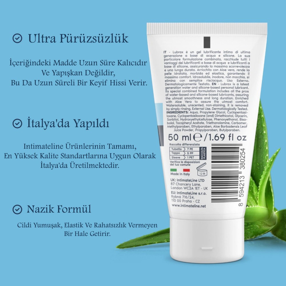 İntimateline Lubrax Silikon&Su Bazlı Hybrid Formül Aloe Vera Özlü 50 Ml Anal Kayganlaştırıcı Jel
