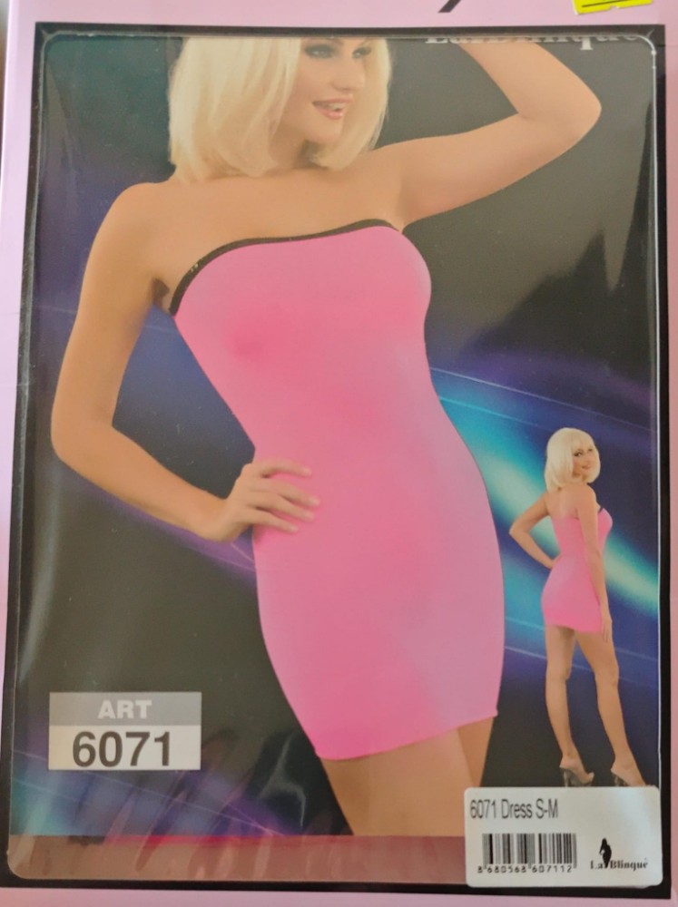 La Blinque Pembe Siyah Şeritli Straplez Mini Elbise