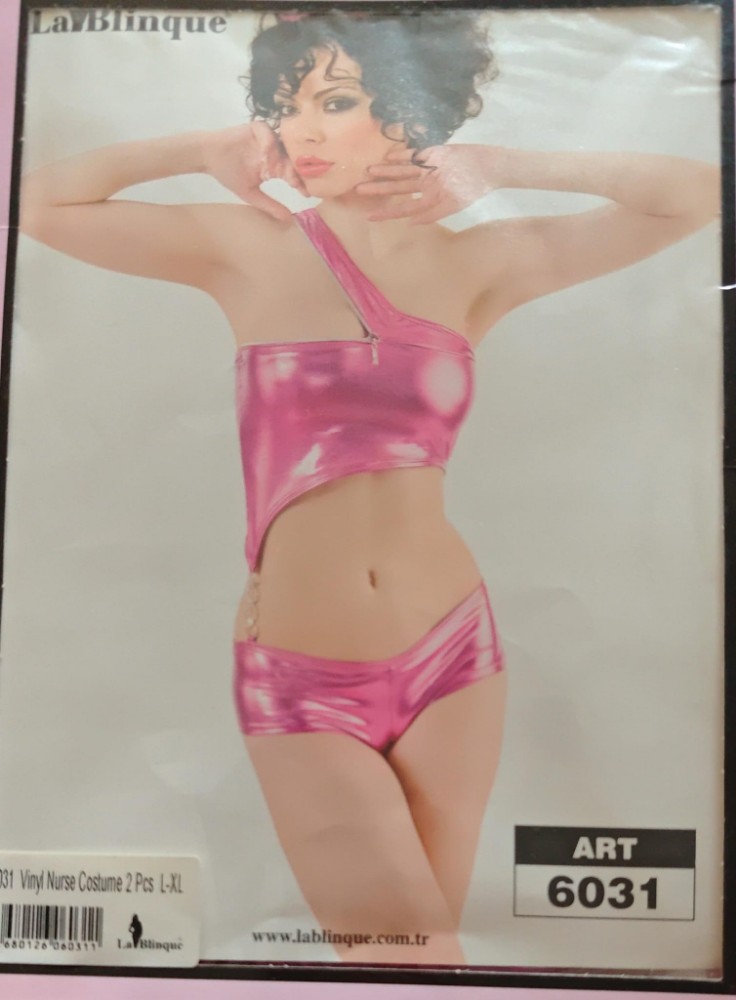 La Blinque Pembe Vinyl Tek Omuzlu Büstiyer Şort Takımı