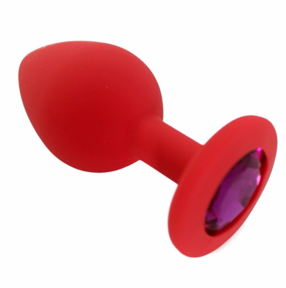 Özel Kırmızı Silikon Lüks Taşlı Orta Boy Anal Plug