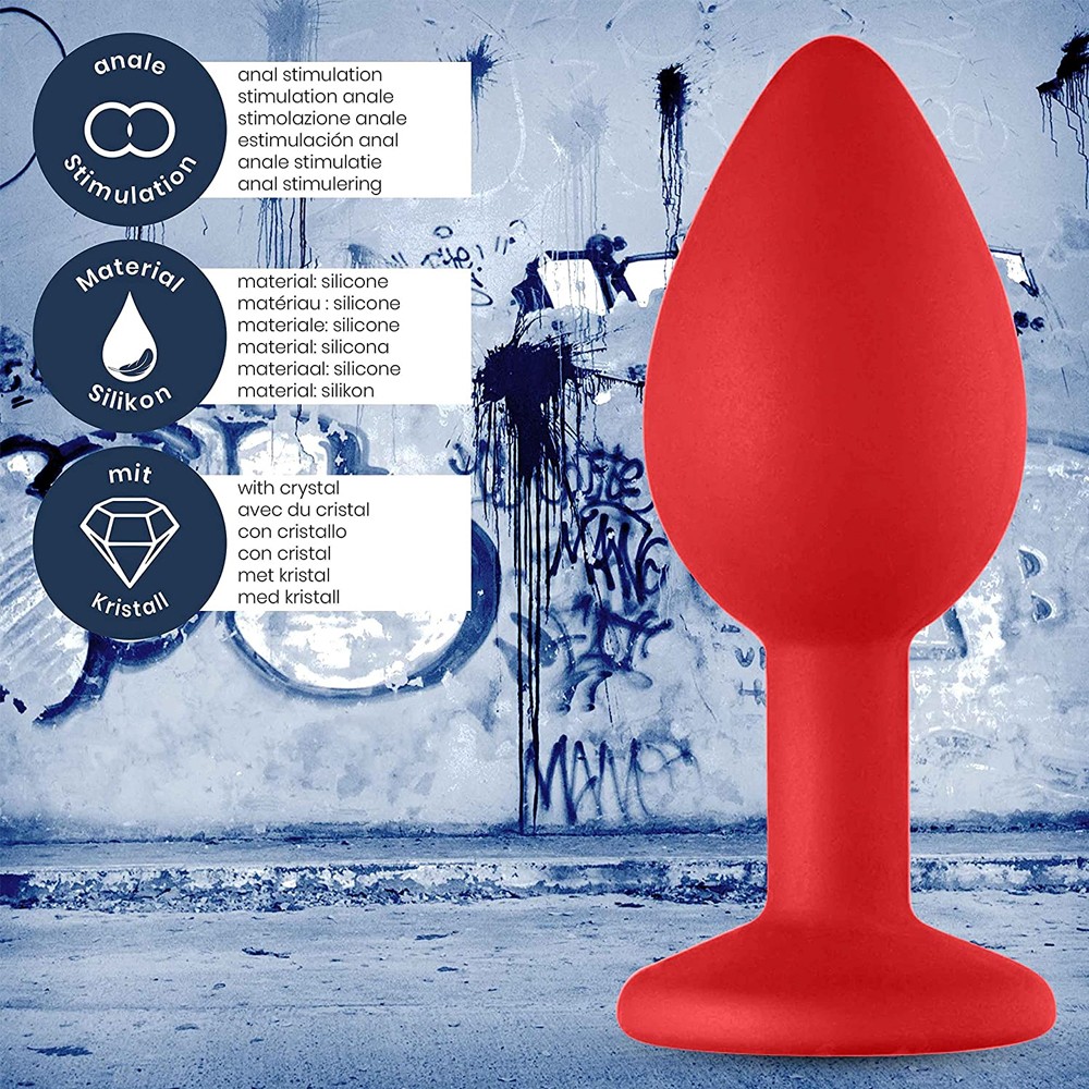 Özel Kırmızı Silikon Lüks Taşlı Orta Boy Anal Plug