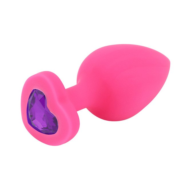 Özel Pembe Silikon Lüks Kalpli Taşlı Orta Boy Anal Plug