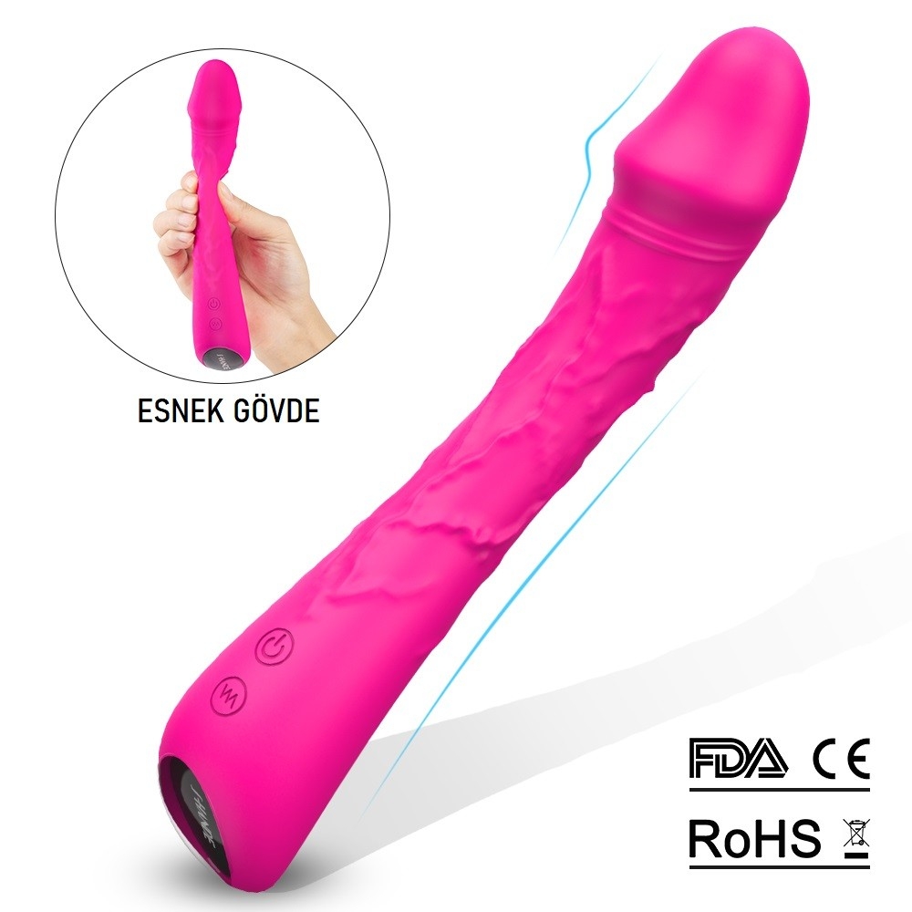 Sunshine 9 Fonksiyonlu Titreşimli Şarjlı Bükülebilir Damarlı Vibratör Dildo