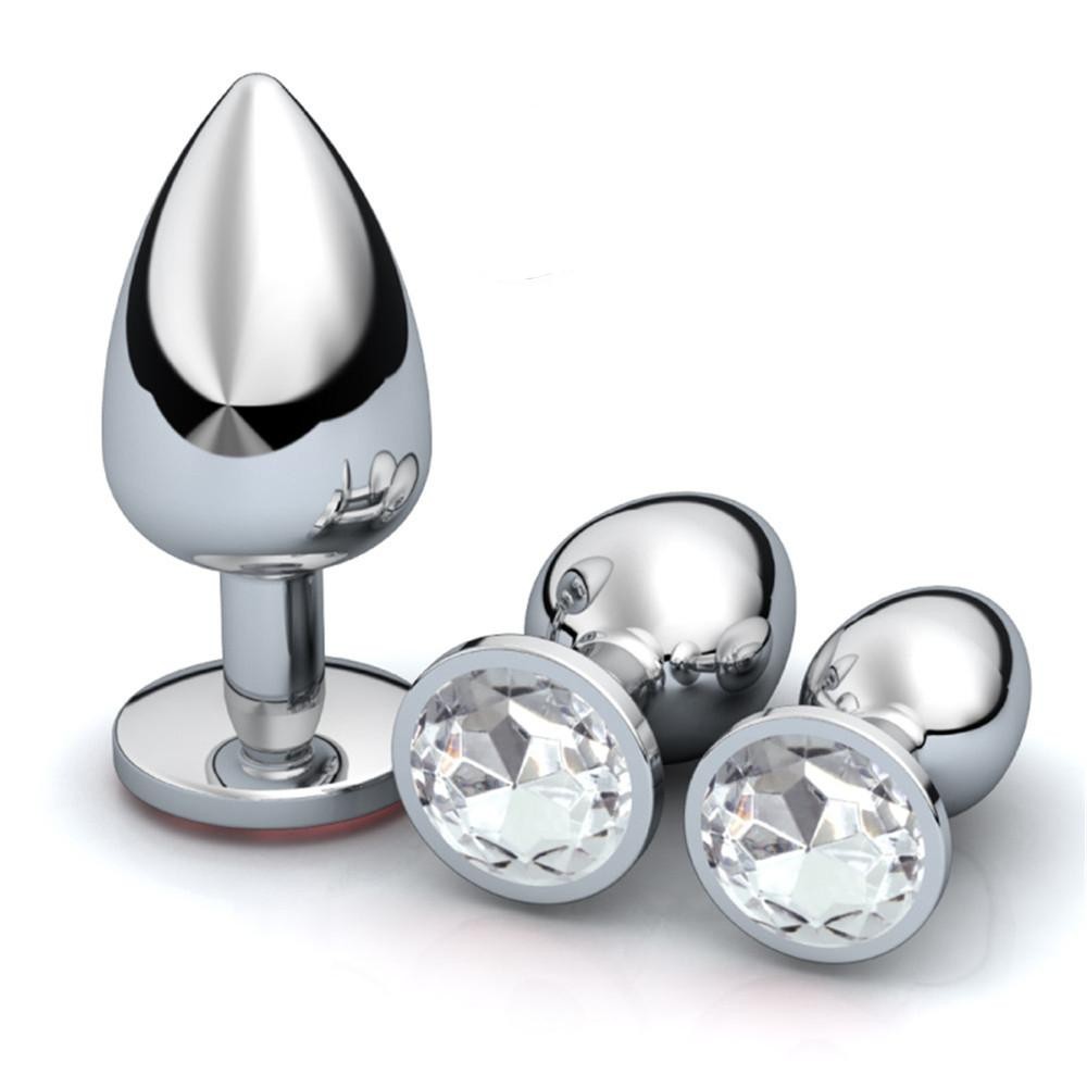 Taşlı 3 Farklı Boyutta Metal Anal Plug Seti