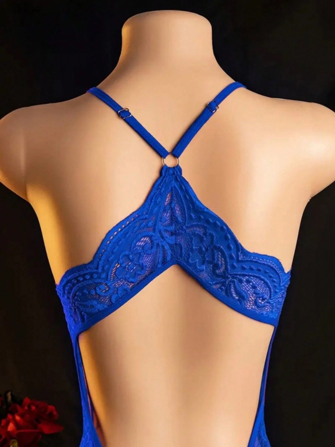 Saks Mavisi Özel Bölgesi ve Sırtı Açık Babydoll Seksi Gecelik